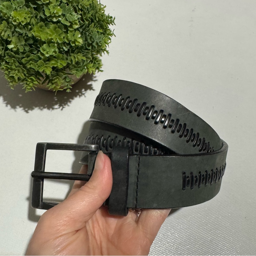 Genuine Leather Black Gray Braided Woven Belt Mens Size 38 Western Edgy Urban‎